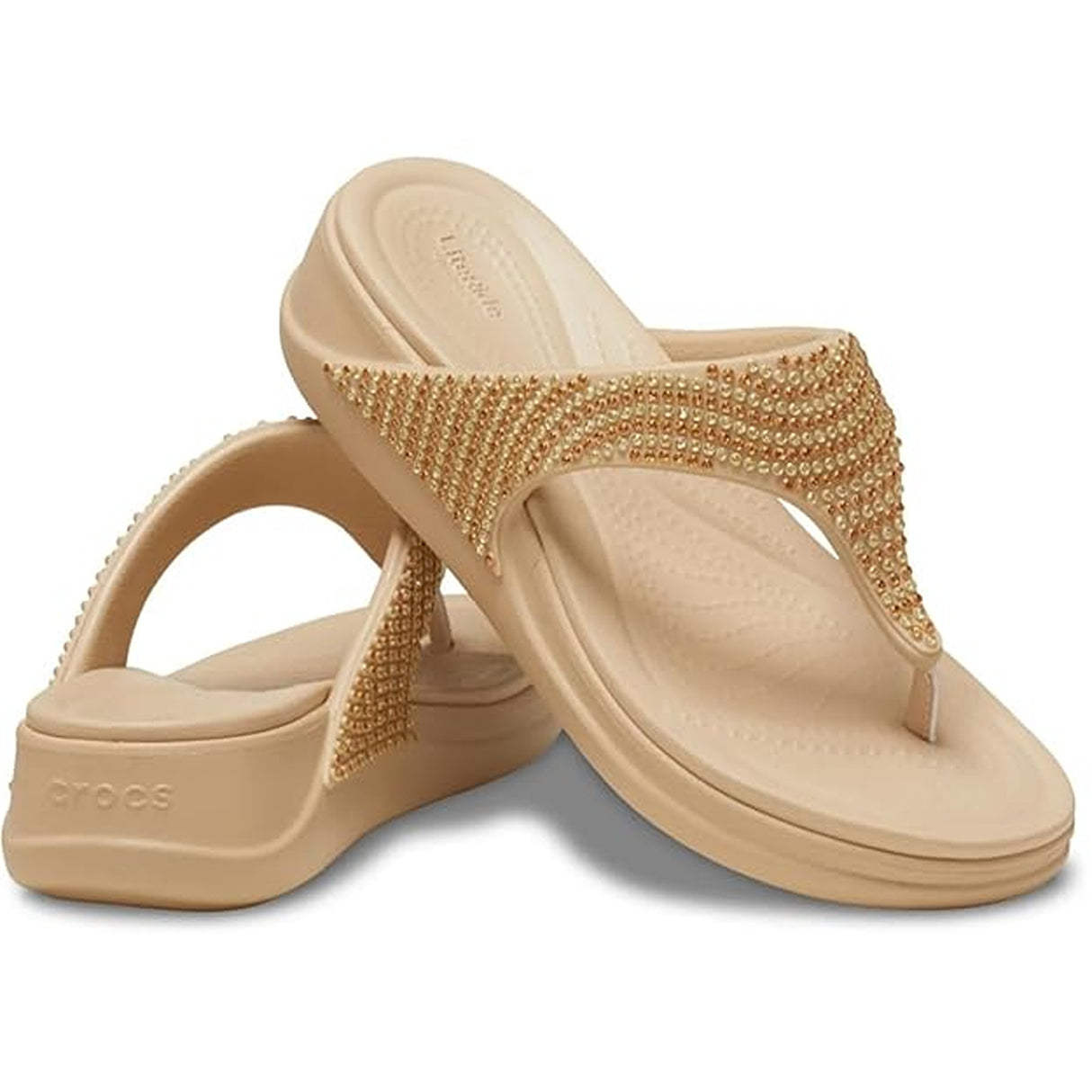 Crocs Women's Boca Bling Flip Wedge W Chai Slipper