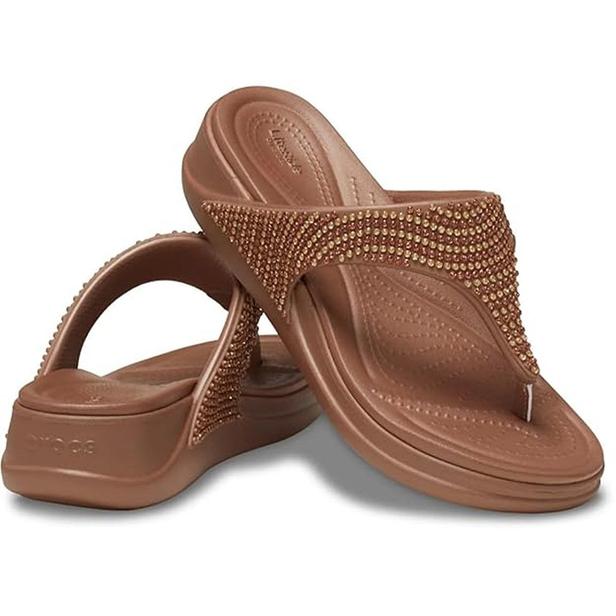 Crocs Women's Boca Bling Flip Wedge W Bronze Slipper